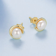 Gold Pearl Stud Earrings