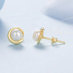 Gold Pearl Stud Earrings