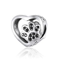 Black Paw Heart Charm