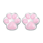 Silver & Pink Paw Print Stud Earrings