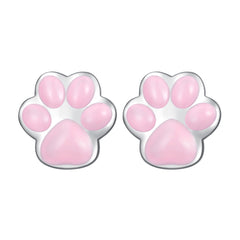 Silver & Pink Paw Print Stud Earrings