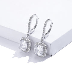 Square Silver CZ Drop Earrings