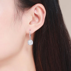 Square Silver CZ Drop Earrings
