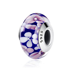 Purple Flowers Glass Bead