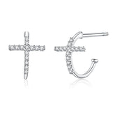 Silver & CZ Cross Earrings