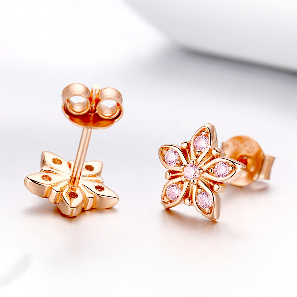 Rose Gold & Pink Star Stud Earrings