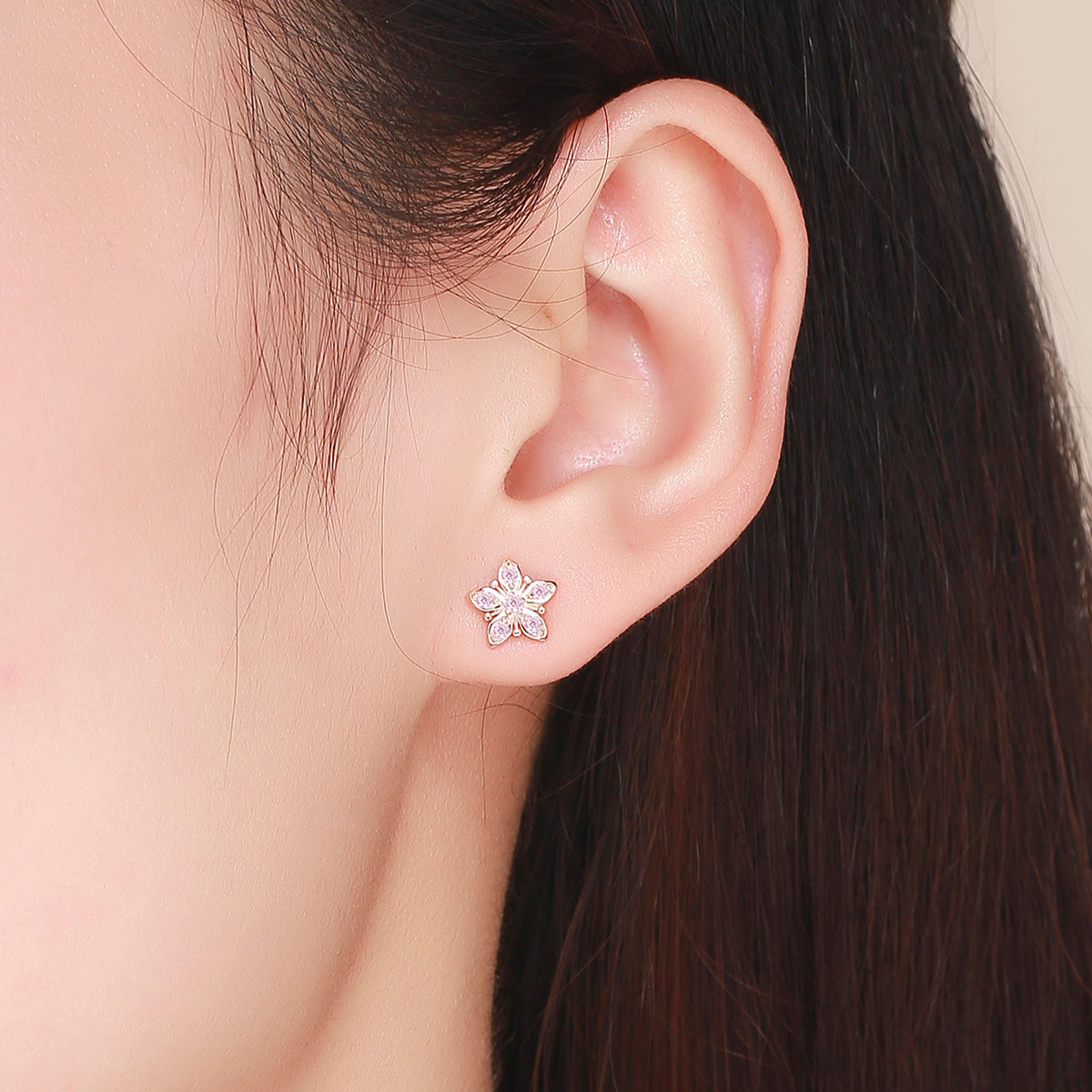 Rose Gold & Pink Star Stud Earrings