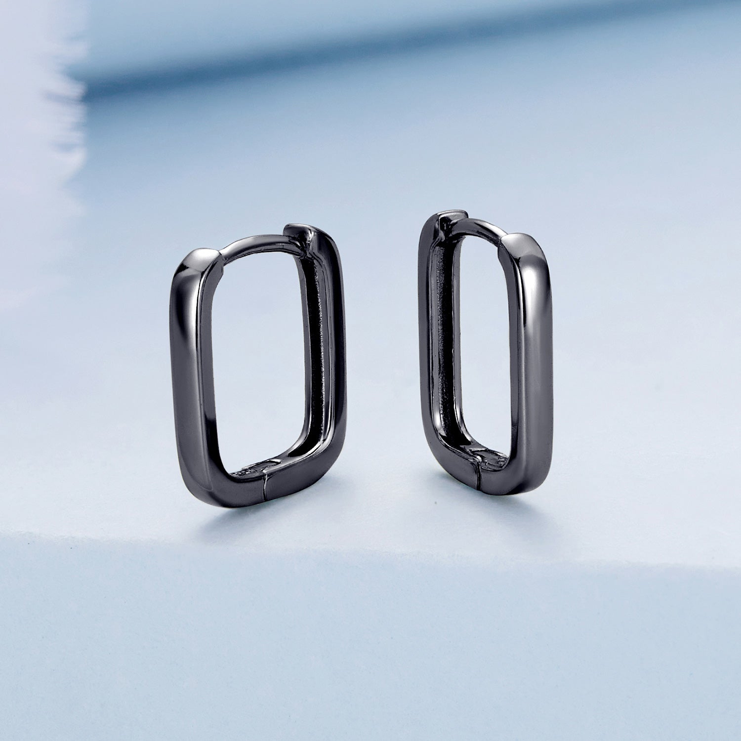 Squared Black Hoop Earrings