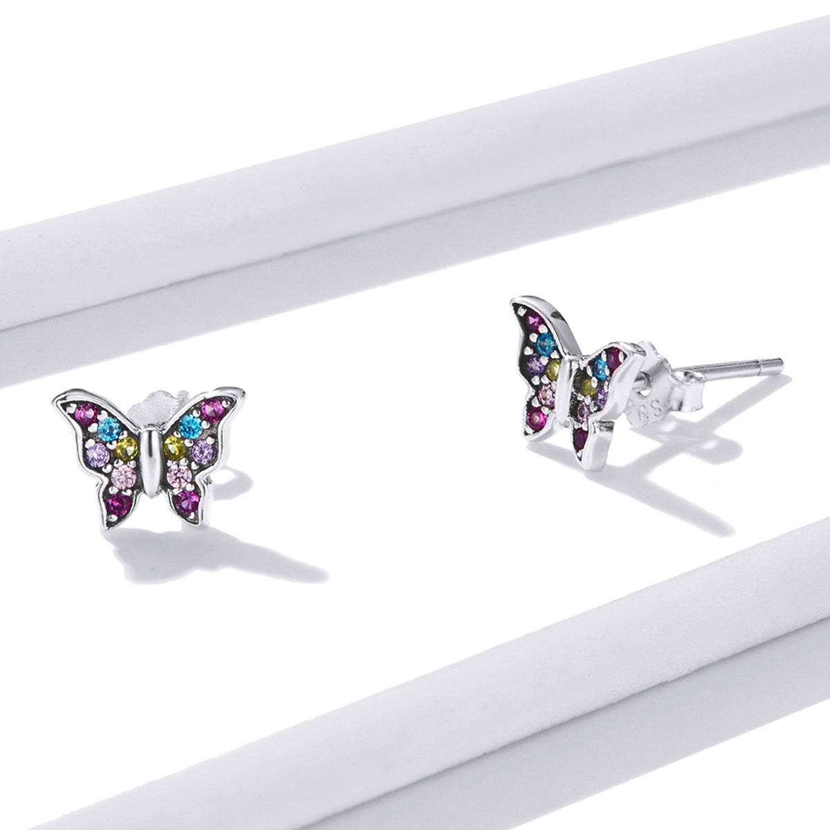 Rainbow Butterfly Stud Earrings