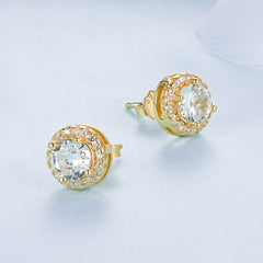 CZ Gold Circle Stud Earrings