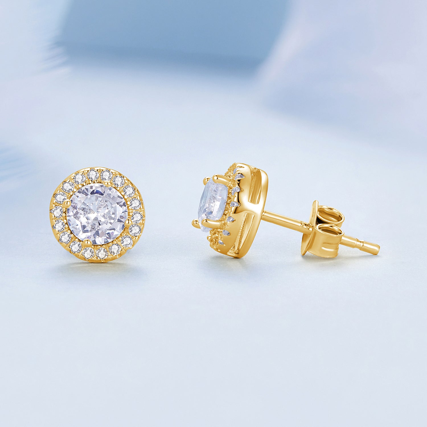 CZ Gold Circle Stud Earrings