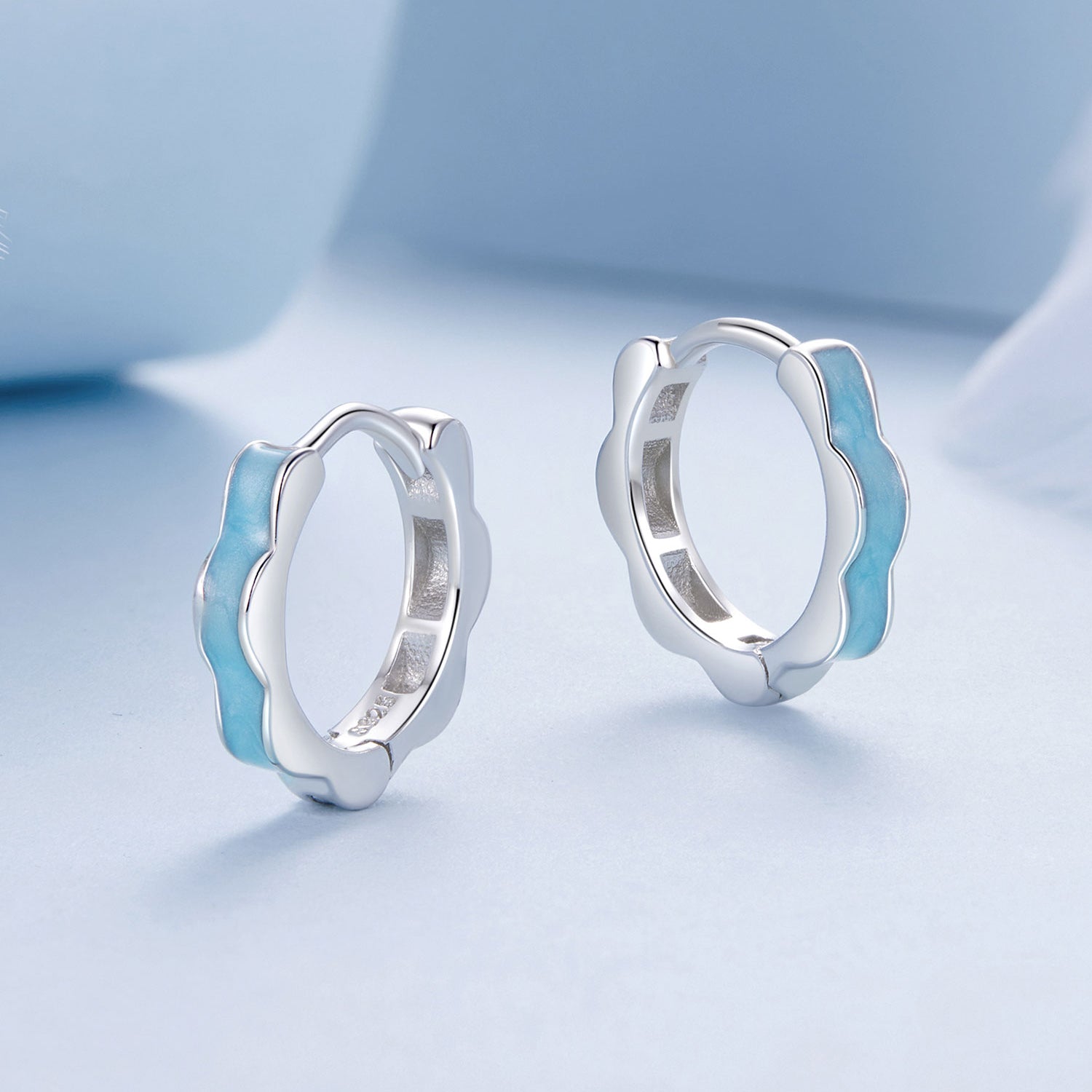 Blue Wavy Hoop Earrings