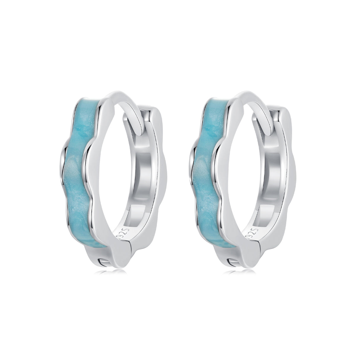 Blue Wavy Hoop Earrings