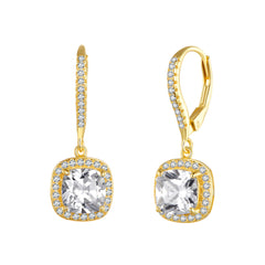 Square Gold CZ Drop Earrings