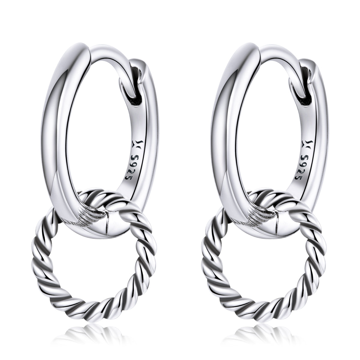 Silver Circle Dangle Hoop Earrings