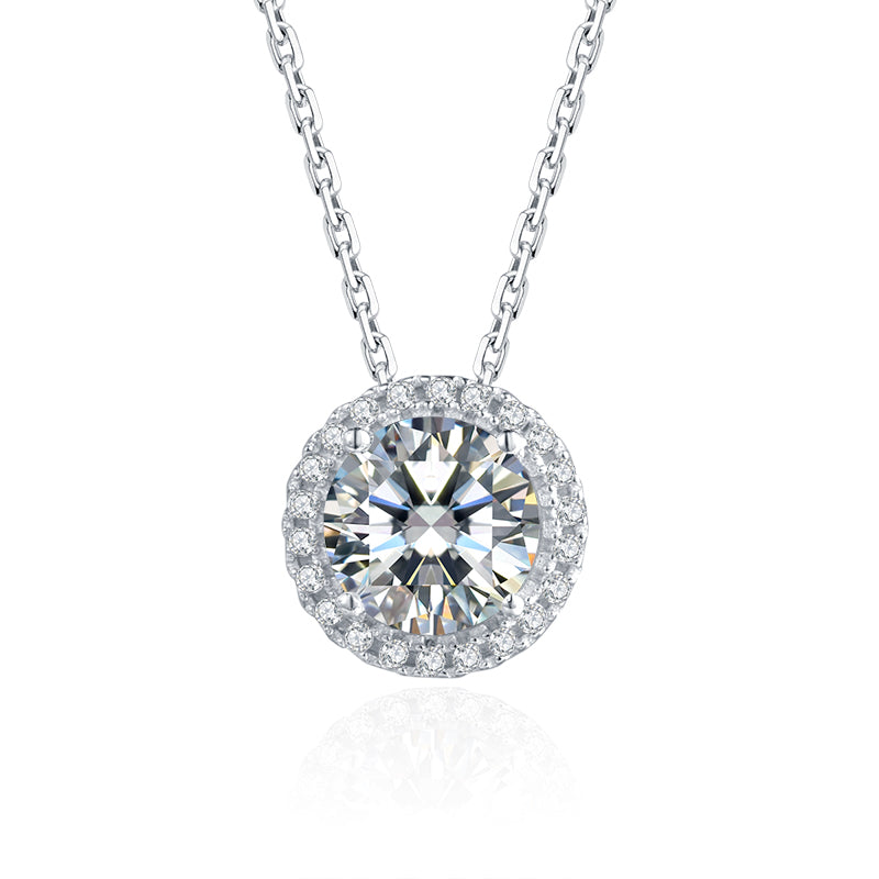 Round Halo Moissanite Pendant Necklace