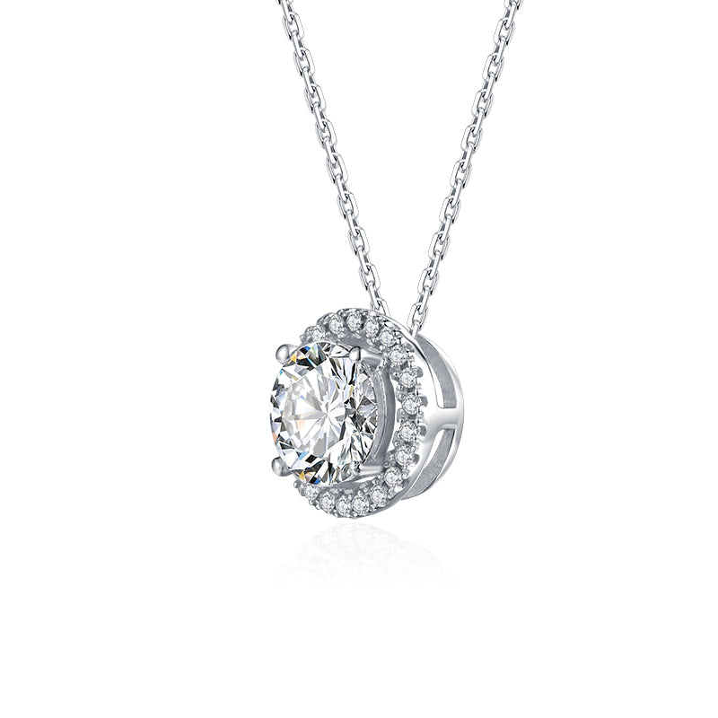 Round Halo Moissanite Pendant Necklace