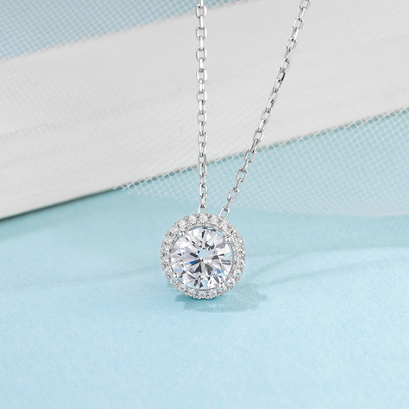 Round Halo Moissanite Pendant Necklace