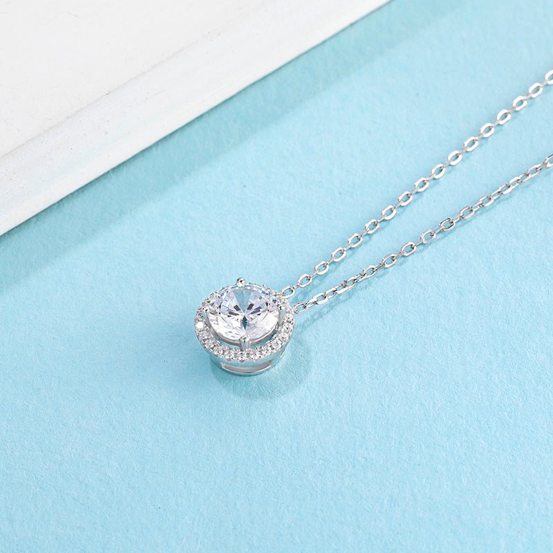 Round Halo Moissanite Pendant Necklace