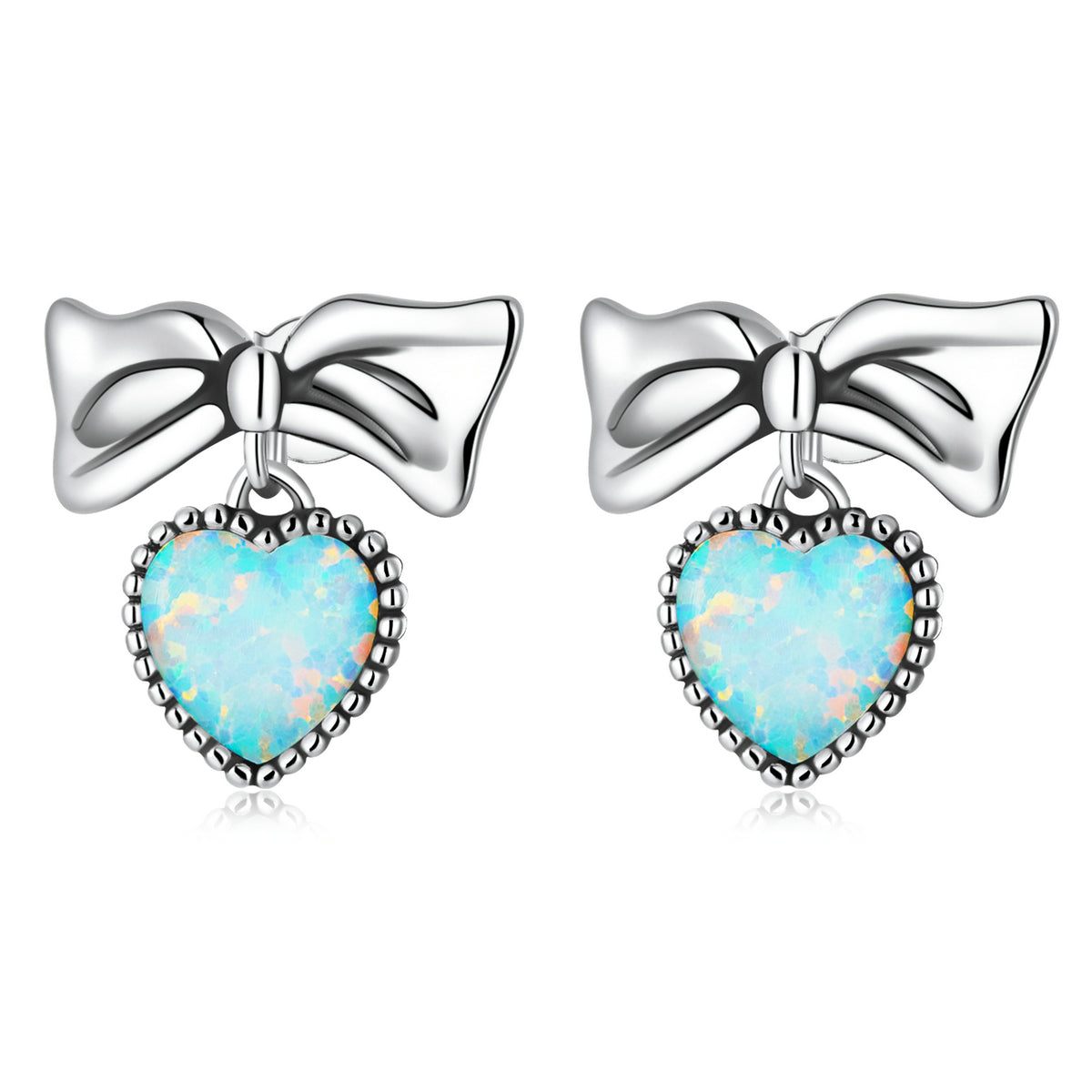 Bow With Opal Heart Earrings