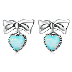 Bow With Opal Heart Earrings