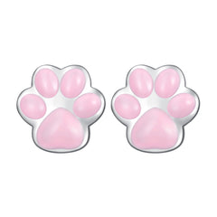 Silver & Pink Paw Print Stud Earrings