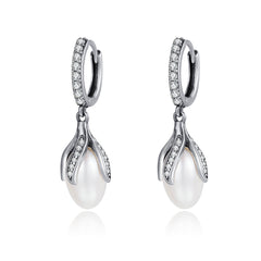 Glam Pearl & CZ Drop Earrings