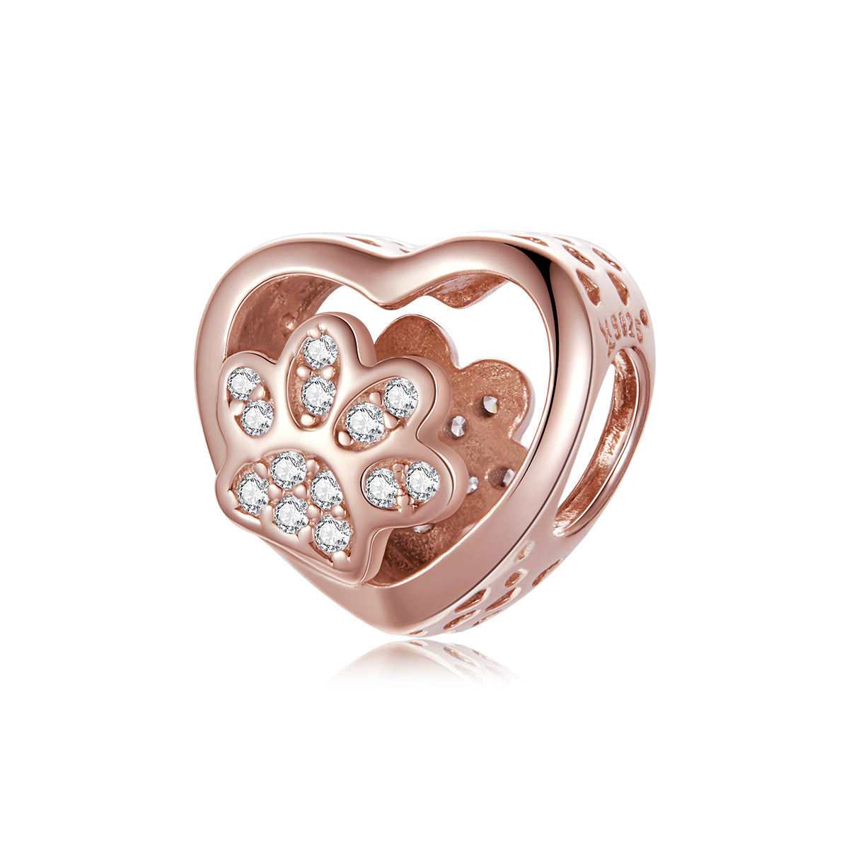 Rose Gold Paw Heart Charm