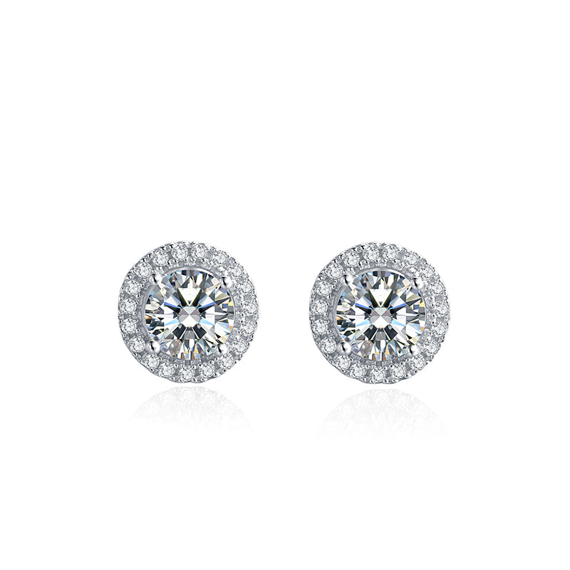 Round Halo Moissanite Stud Earrings