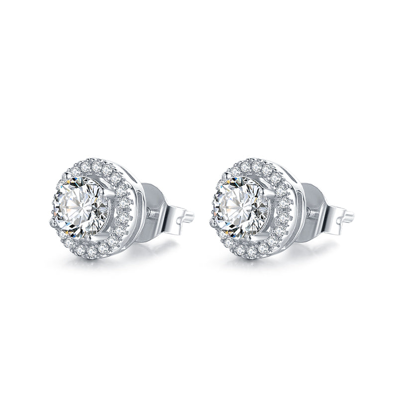 Round Halo Moissanite Stud Earrings