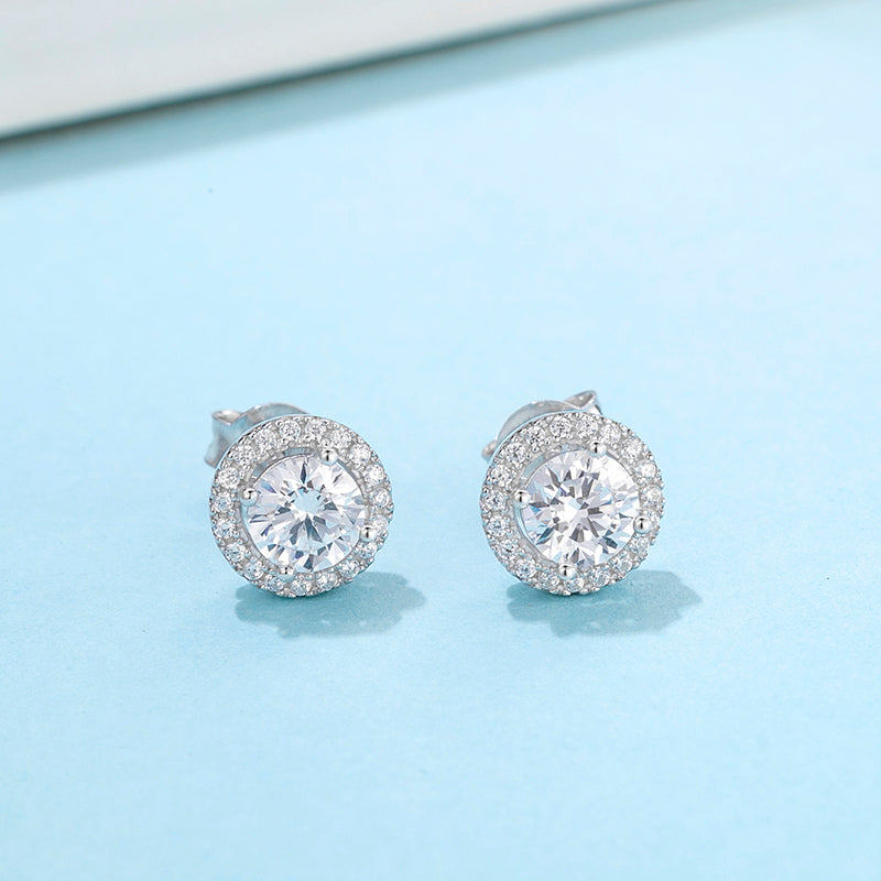 Round Halo Moissanite Stud Earrings