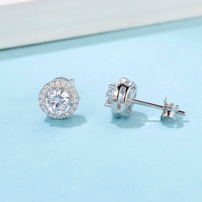 Round Halo Moissanite Stud Earrings