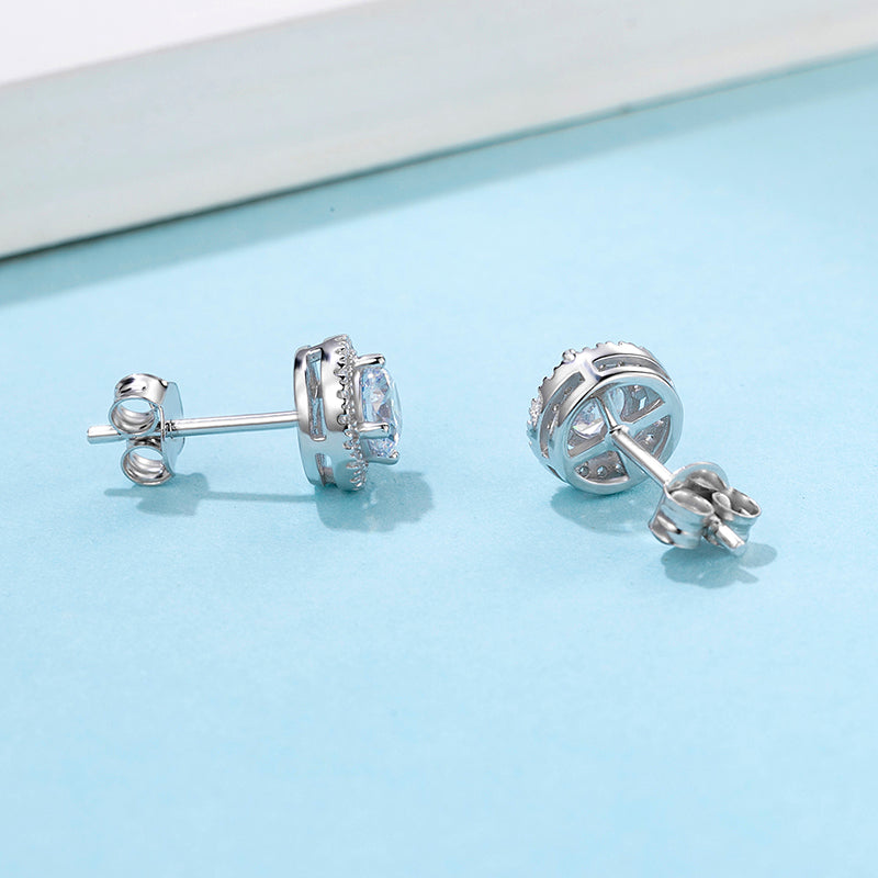 Round Halo Moissanite Stud Earrings