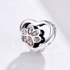 Pink Paw Heart Charm