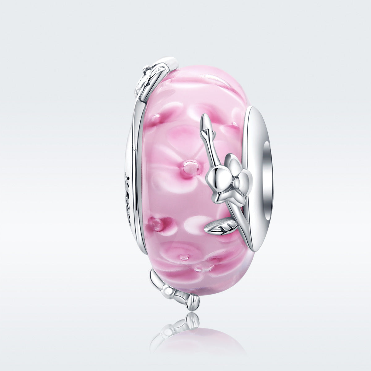 Pink Flower Glass Bead