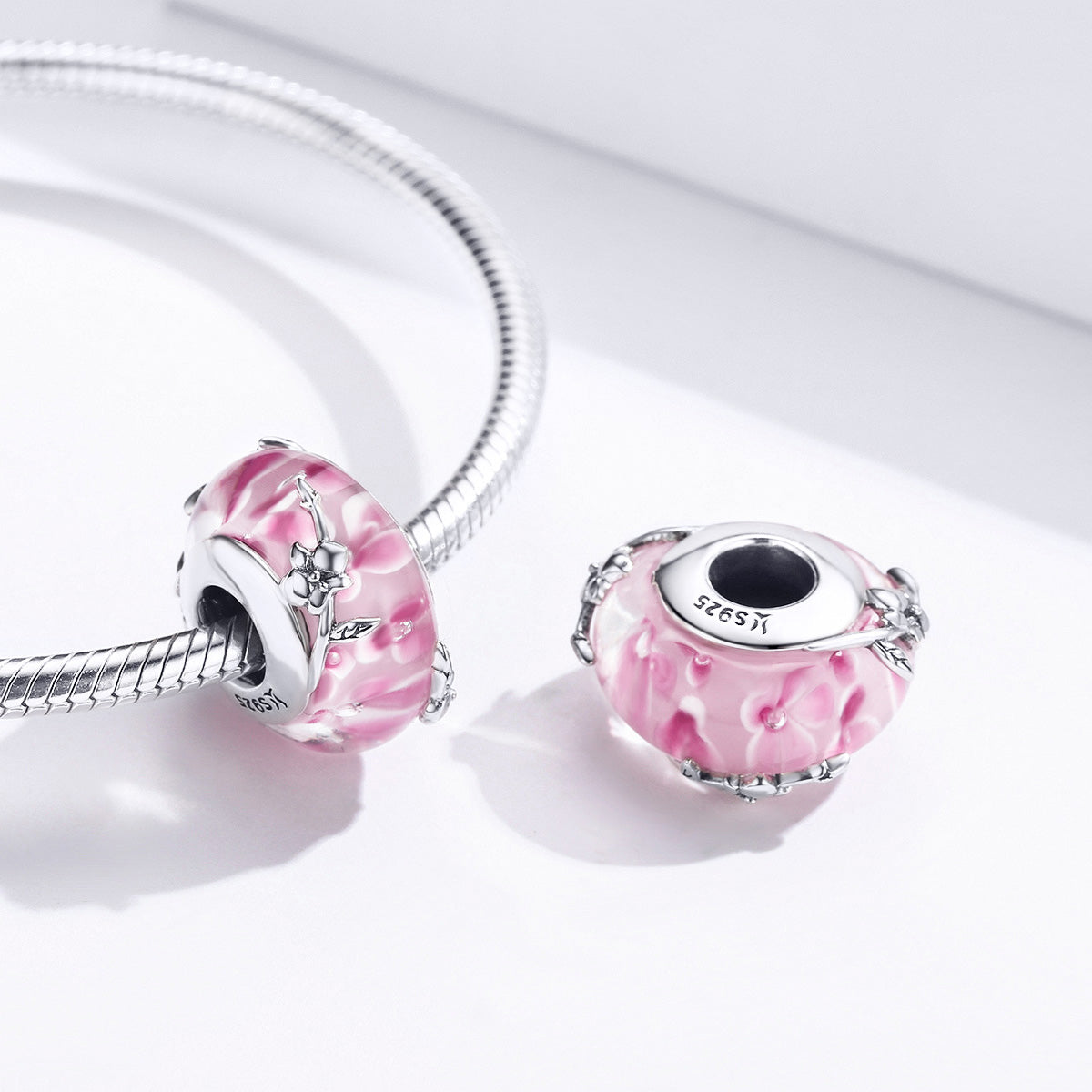 Pink Flower Glass Bead
