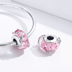 Pink Flower Glass Bead