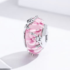 Pink Flower Glass Bead