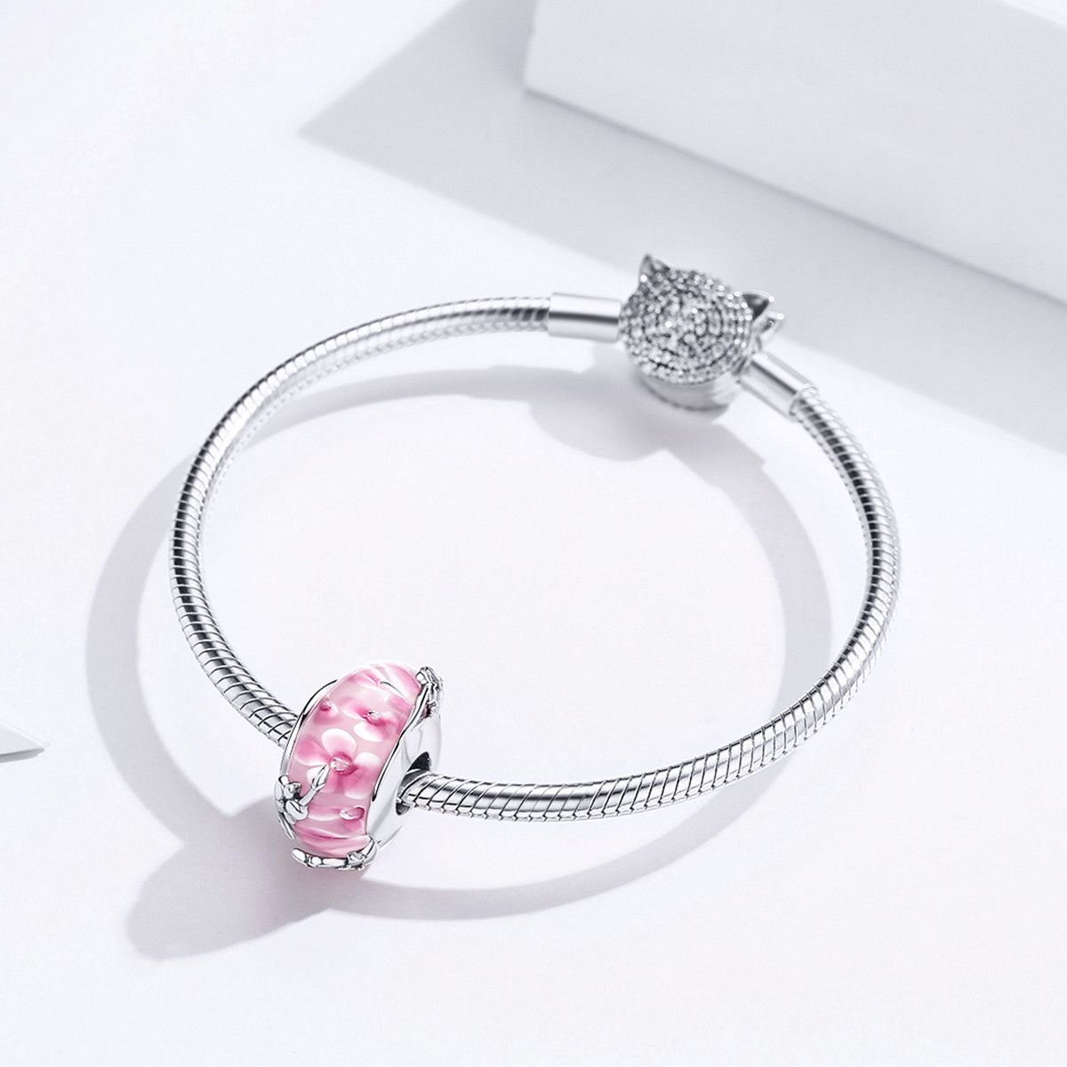 Pink Flower Glass Bead