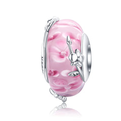 Pink Flower Glass Bead