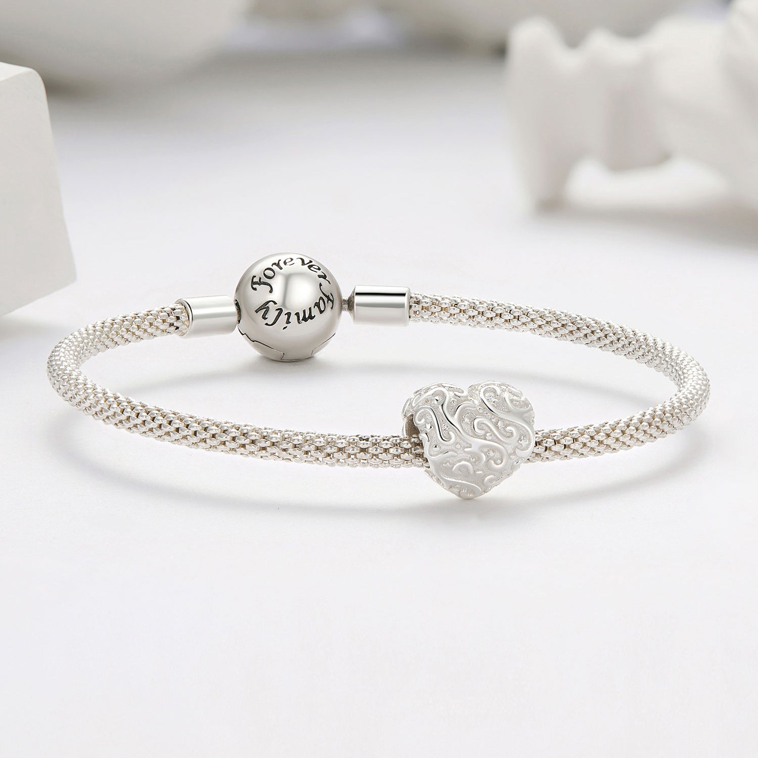 Embossed Silver Heart Charm