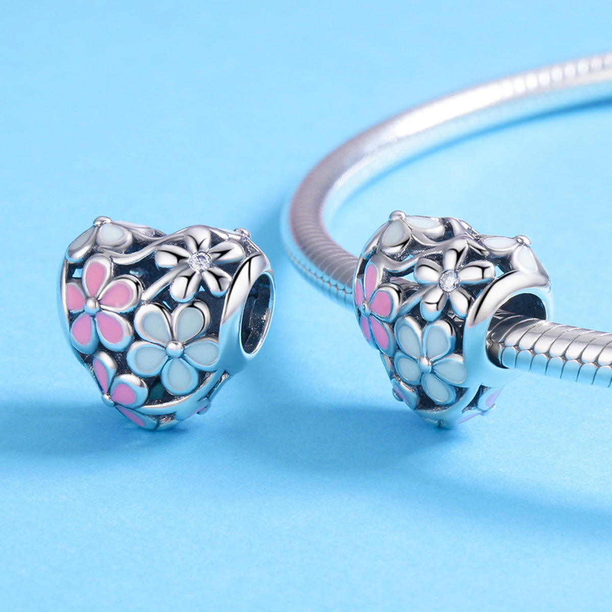 Pink Flower Hearts Charm