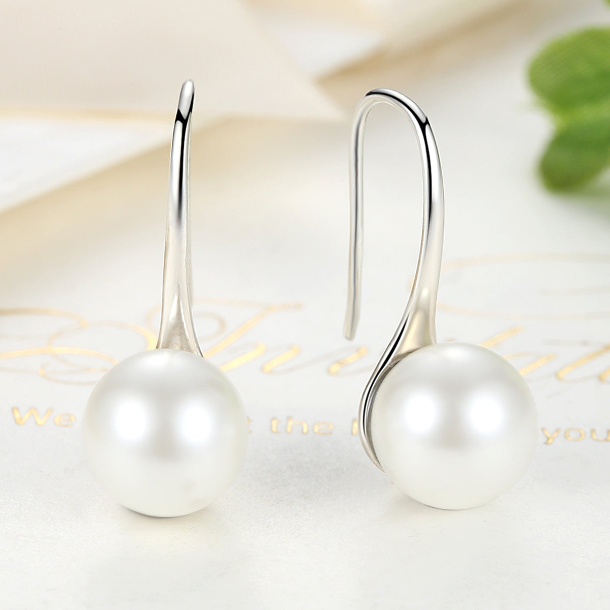 White Long Pearl Drop Earrings