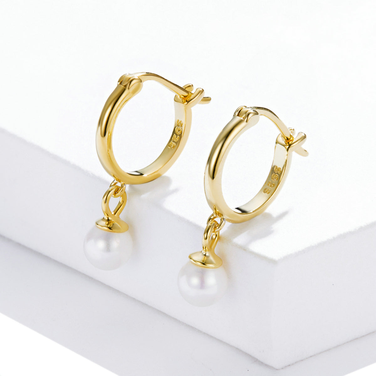 Gold Hoop With Pearl Drop Earrings