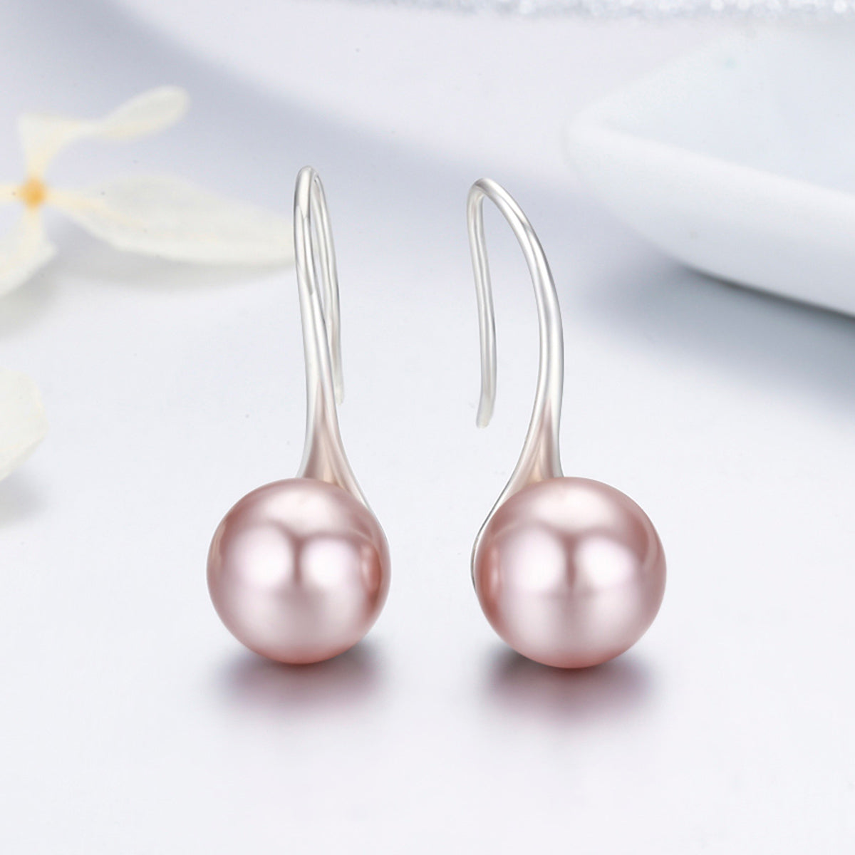 Pink Long Pearl Drop Earrings