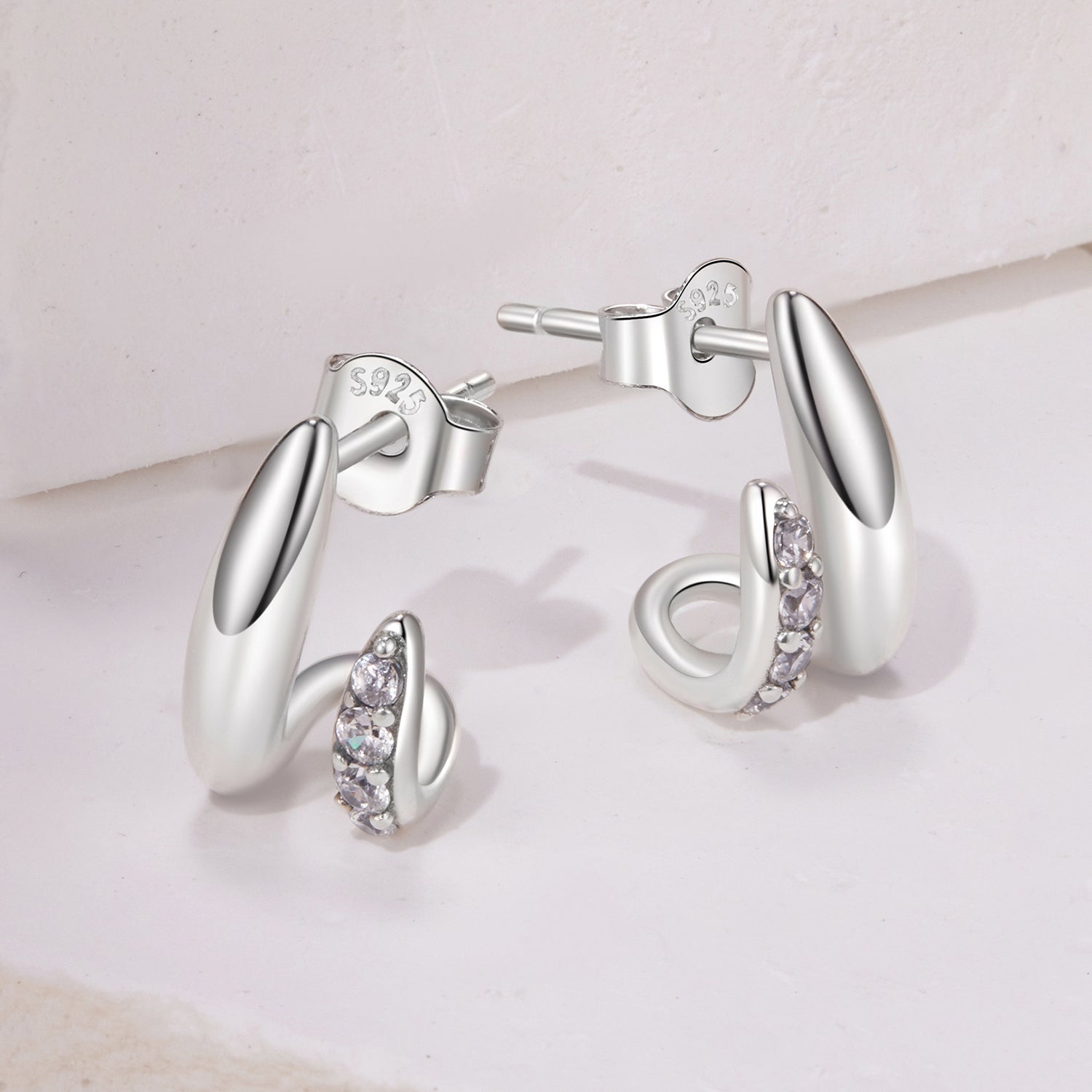 Geometric Double Layer CZ Stud Earrings