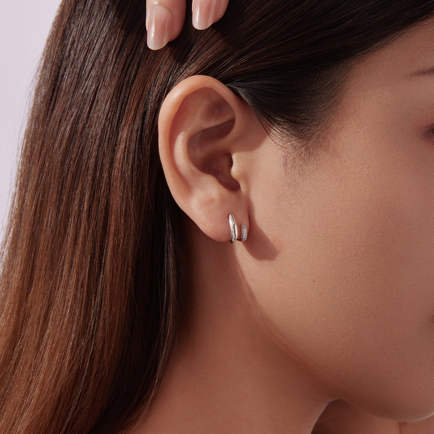 Geometric Double Layer CZ Stud Earrings