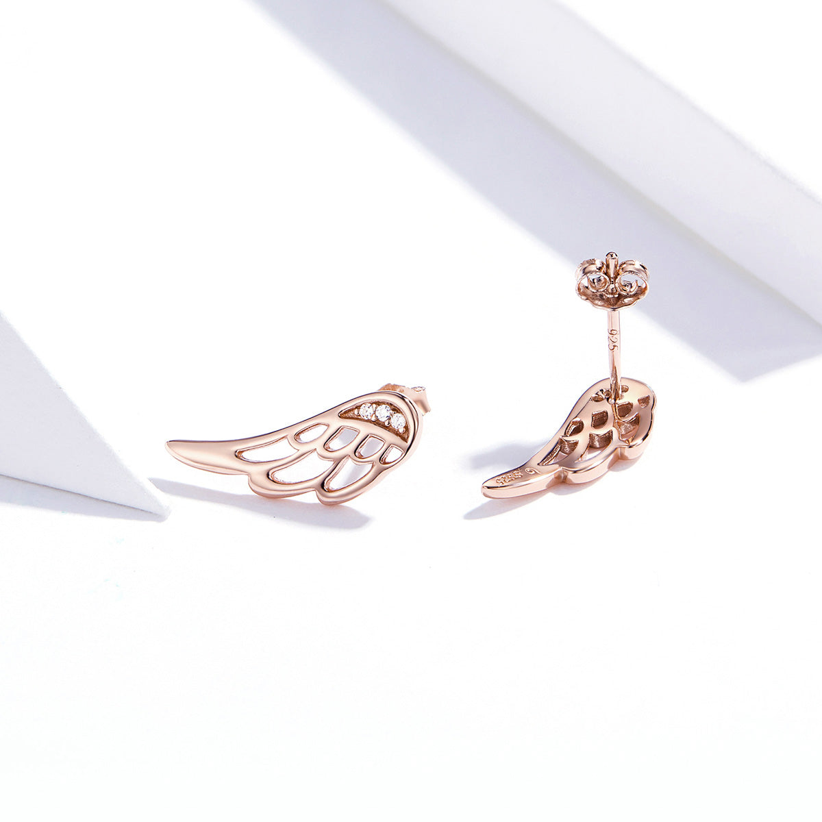 Rose Gold Angel Wing Stud Earrings