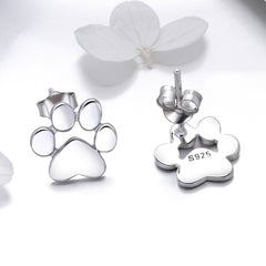 Silver Paw Print Stud Earrings