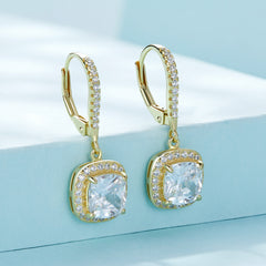 Square Gold CZ Drop Earrings